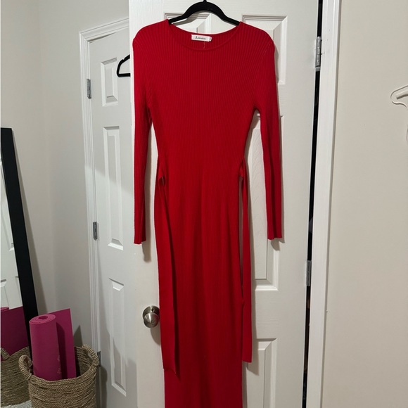 ANRABESS Sweater Dress 2024 Crew Neck Tie Ribbed Knit Bodycon Midi Fall Outfit - Picture 2 of 4